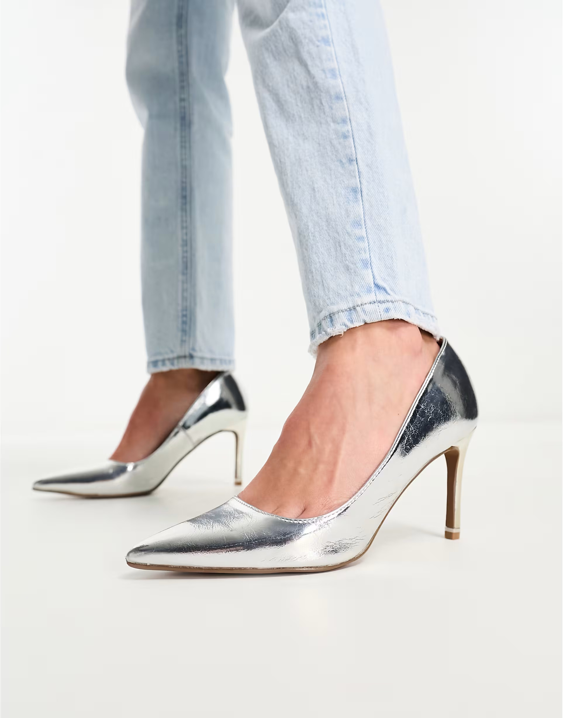 River Island heeled court shoe in silver | ASOS (Global)