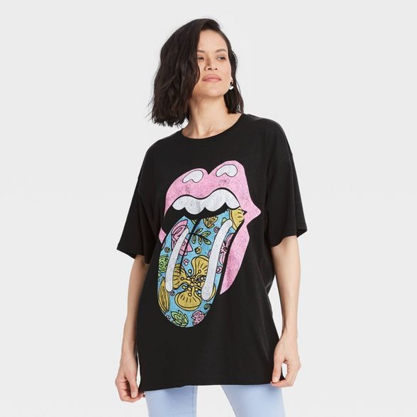 Women's Rolling Stones Short Sleeve Graphic T-Shirt Dress - Black | Target