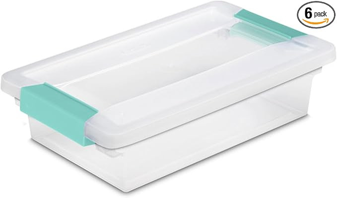 Sterilite 6-Pack Clip Box, Stackable Clear Plastic Bins with Latching Lids, Small - Writing, Arts... | Amazon (US)
