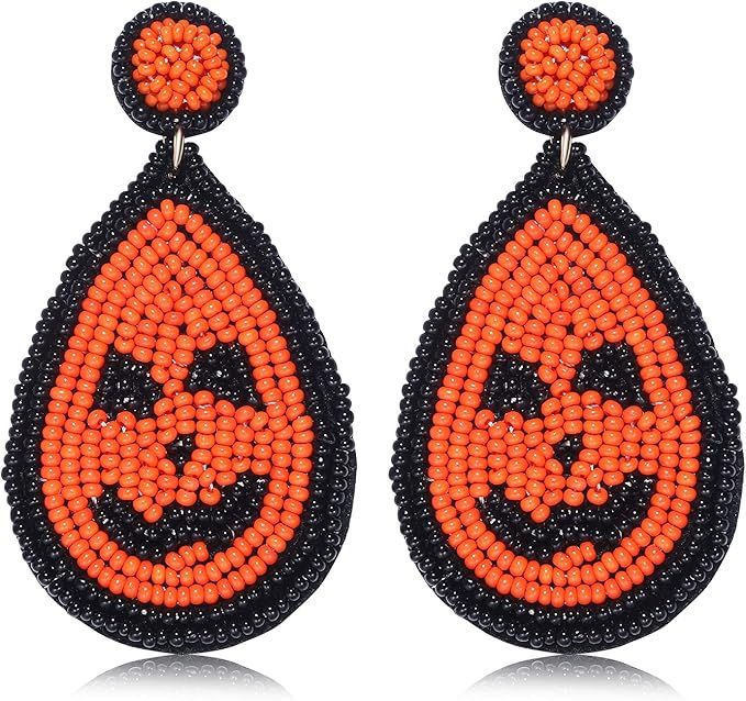 Boderier Halloween Earrings for Women Statement Spooky Spider Bat Beaded Drop Earrings for Hallow... | Amazon (US)