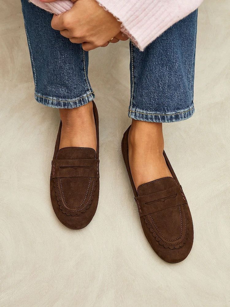 Linzi Brown Bree Suede Leather Penny Style Loafers | Next AU
