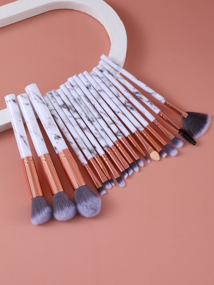 18pcs Marble Pattern Handle Makeup Brush Set | SHEIN