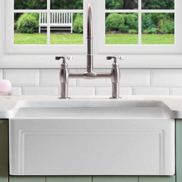 Olde London Reversible Farmhouse Fireclay 33 in. Single Bowl Kitchen Sink in White with Grid and Strainer | Bed Bath & Beyond