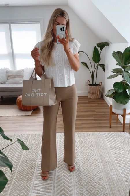 Amazon work wear outfits for the office. These pull-on business pants are a perfect fit. I’m wearing size 6 and they’re stretchy! Wearing a small in the knit top, I love the flutter sleeve on this blouse it adds that pop of feminine and flirty. 

#LTKunder50 #LTKstyletip #LTKworkwear