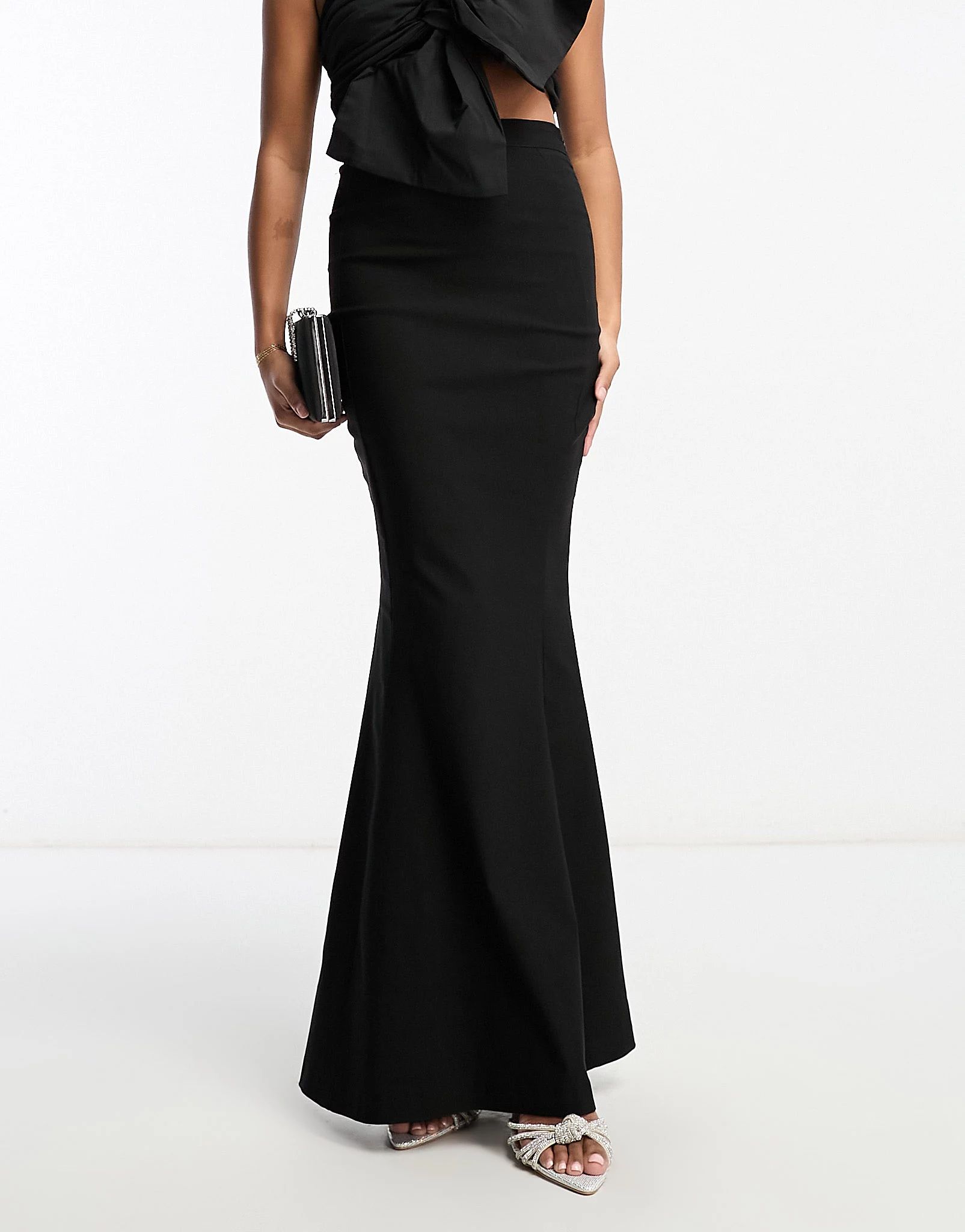 Vesper Petite fishtail maxi skirt in black | ASOS (Global)
