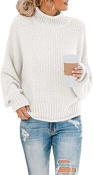 Womens Turtleneck Oversized Sweaters Batwing Long Sleeve Pullover Loose Chunky Knit Jumper | Amazon (US)