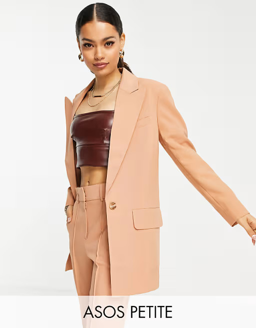 ASOS DESIGN Petite long line perfect blazer in blush | ASOS (Global)
