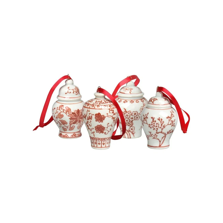 Ginger Jar Ornaments for Christmas Tree,Set of 4 Chinoiserie Christmas Ornaments, Red | Walmart (US)