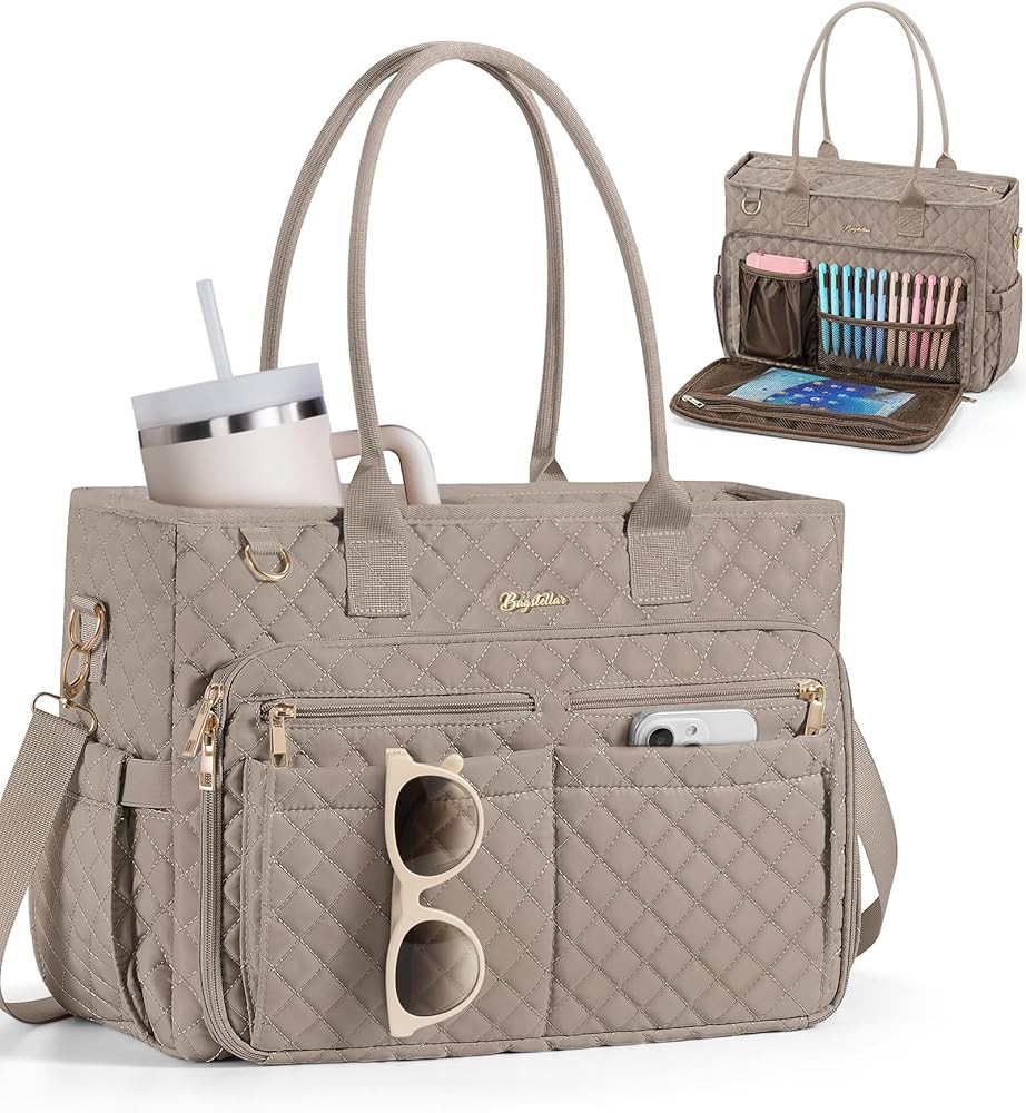 Teacher Bags for Women, 15.6 inch Laptop Work Tote Bag Quilted Nurse Bible Bag Shoulder Handbag f... | Amazon (US)