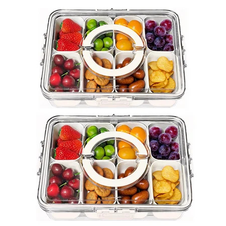 Lomyolo Portable Snackle Box Container Divided Serving Tray with Lid and Handle Clear Travel Organizer 8 Compartment Snackle Box Adults, Snack Box Container - Fruit, Vegetable, Candy | Walmart (US)