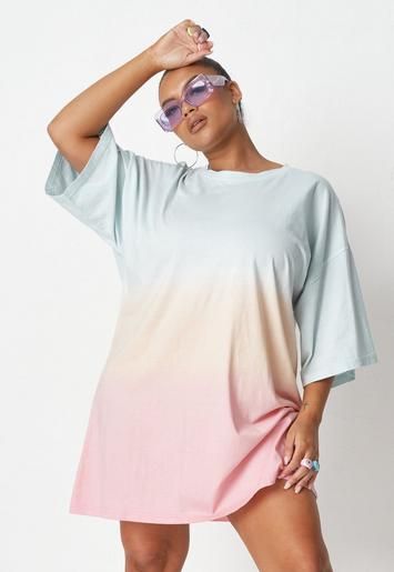 Plus Size Pink Ombre Oversized T Shirt Dress | Missguided (US & CA)