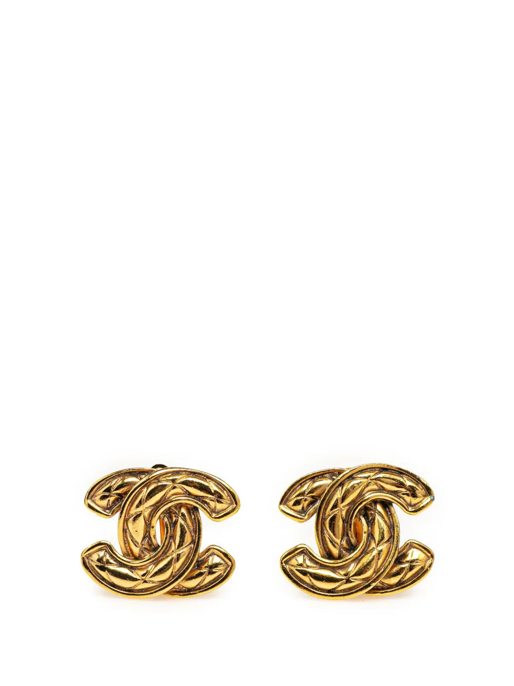 1990-2010 Gold Plated Quilted CC Clip On Earrings costume earrings | Farfetch Global