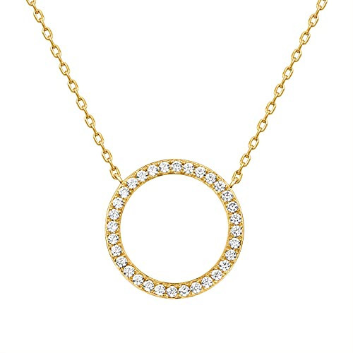 PAVOI 14K Yellow Gold Plated Circle CZ Solitaire Necklace | Dainty Cubic Zirconia Halo Pendant Necklaces for Women | Amazon (US)