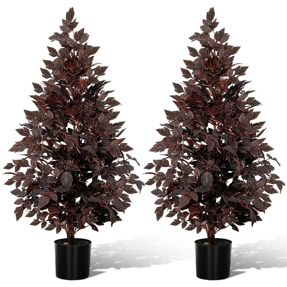 2 Pack 3ft Fall Plum Artificial Cimicifuga Stems Seeded Plant Tree Thanksgiving Ficus Leaf Tree P... | Amazon (US)