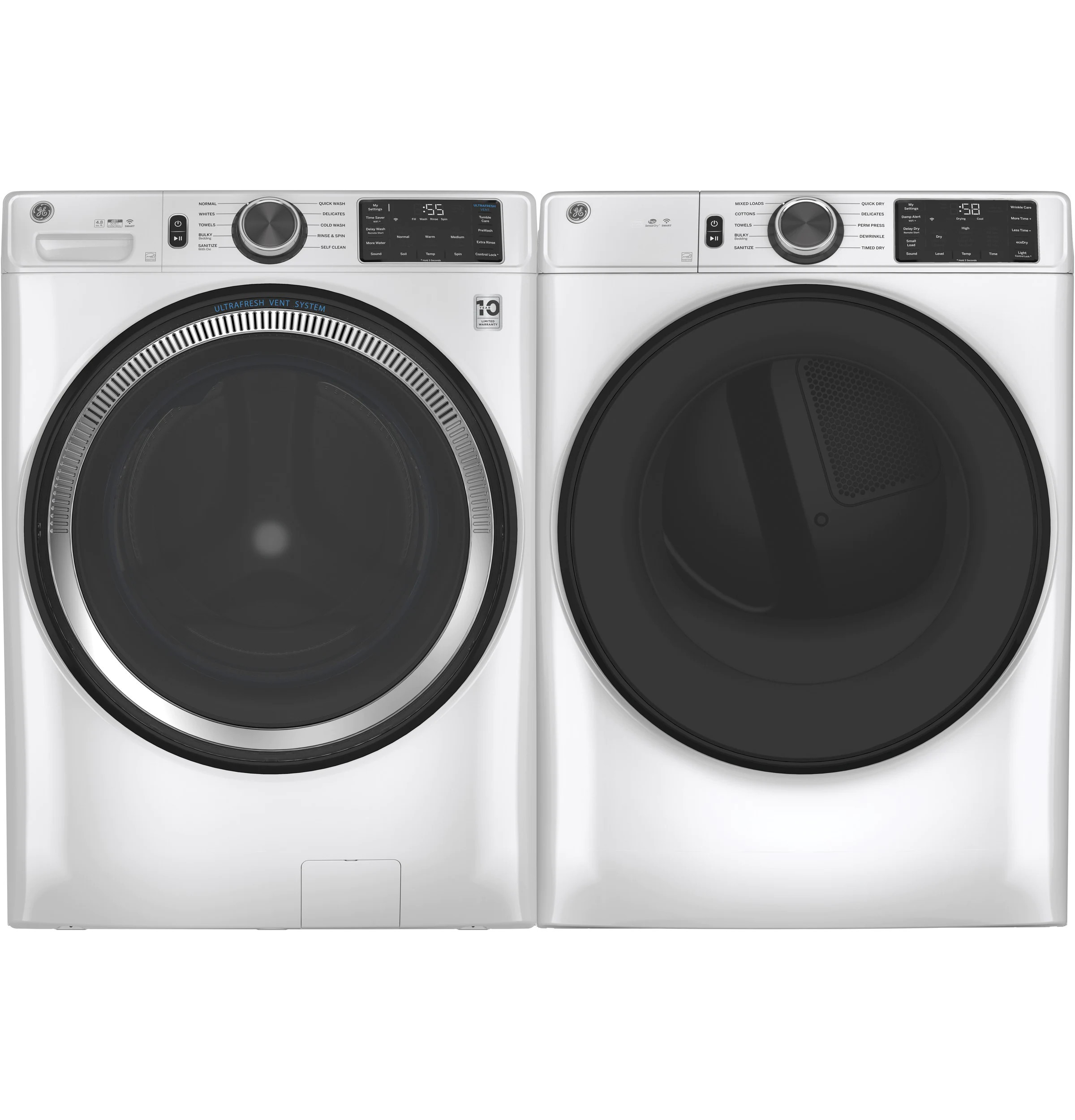 GE UltraFresh Stackable Smart Front Load Washer & Electric Dryer Set with Sanitize Cycle in White... | Lowe's