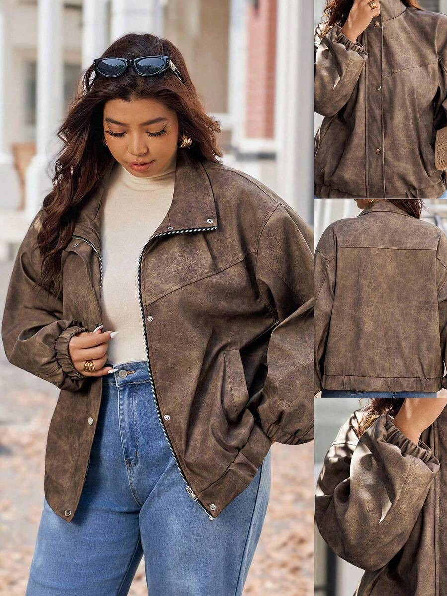 Vionelle Plus Size Women's French Style Casual Long Sleeve Jacket, Autumn/Winter Winter Autumn Fa... | SHEIN