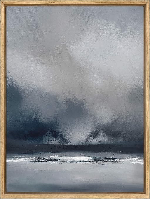 SIGNWIN Framed Canvas Wall Art Blue and Gray Duotone Print Abstract Brushstroke Oil Painting Mini... | Amazon (US)