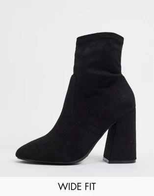 ASOS DESIGN Wide Fit Echo heeled sock boots in black | ASOS (Global)