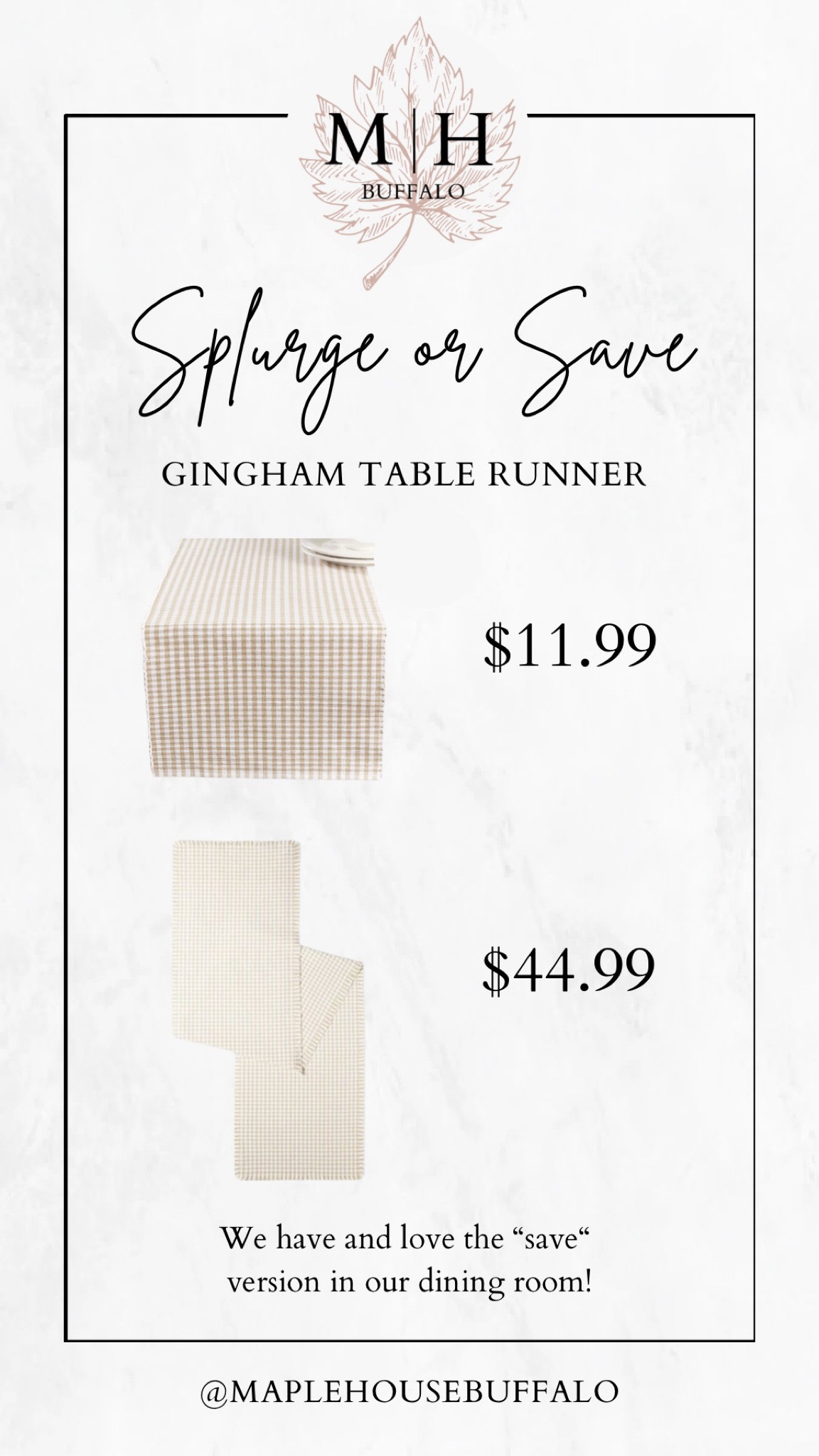 Gingham table runner - neutral - beige - dining room decor - table setting - perfect for spring
We have and love the “save” version!

#LTKsalealert #LTKhome #LTKunder50