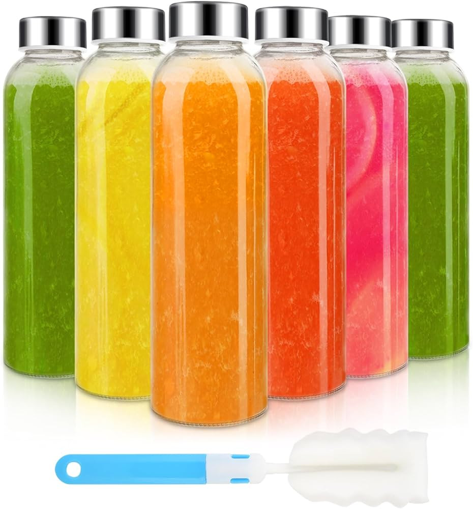 Sursip 18oz Glass Water Bottle Set of 6, Clear glass juice bottle for juicing，Reusable Drinking... | Amazon (US)