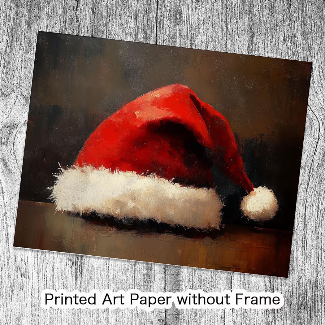 Generic Santa Hat Print, Vintage Santa Wall Decor, Rustic Christmas Art, 8x10 inch Print, Unframe... | Amazon (US)