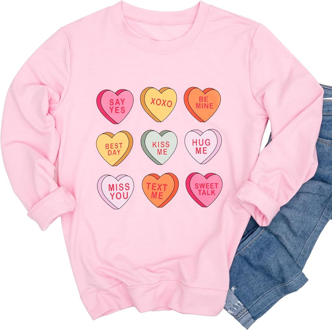 Ykomow Valentines Day Shirts Women Plaid Love Heart Valentines Day Sweatshirts Raglan Tops | Amazon (US)
