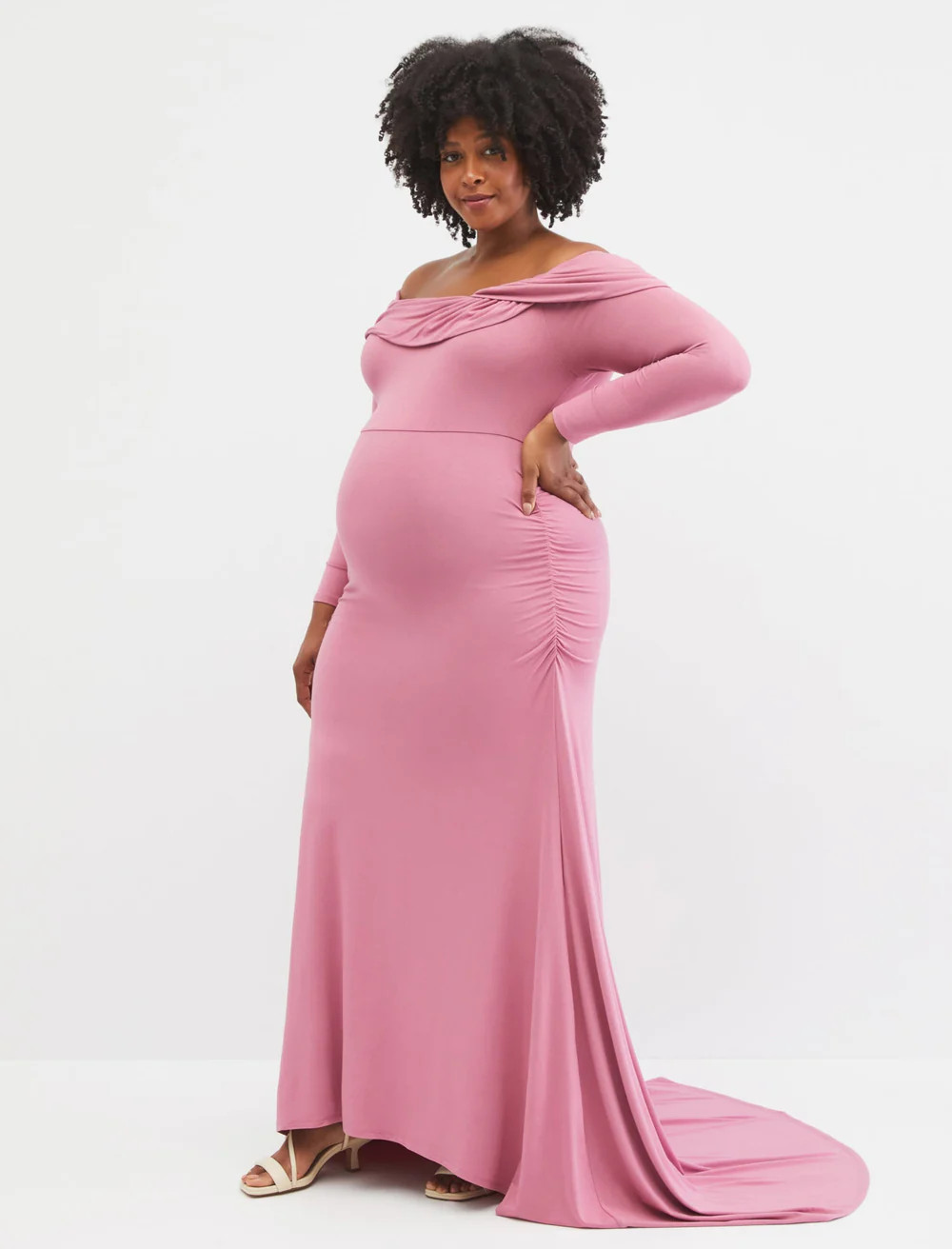 Plus Size Off The Shoulder Maternity Maxi Dress | Motherhood Maternity