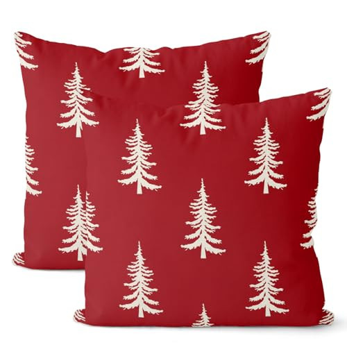 GIOPAMGO Christmas Pillow Covers 18x18 Set of 2, Christmas Tree Red Throw Pillow Covers Linen Farmhouse Vintage Winter Christmas Decor Cushion Case Christmas Home Decor for Couch Sofa Indoor Outdoor | Amazon (US)
