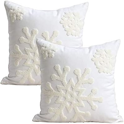 Elife 18x18 Soft Canvas Christmas Winter Snowflake Style Cotton Linen Embroidery Throw Pillows Co... | Amazon (US)