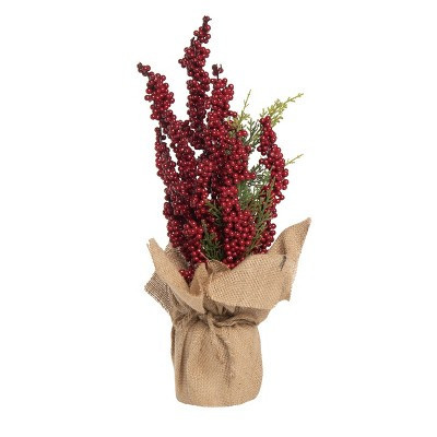 Transpac 16 Inch Red Christmas Berry Tree with Burlap Base Artificial Holiday Decor | Target
