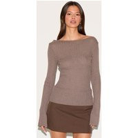 Mocha Rib Knit Long Sleeve Top | PrettyLittleThing US