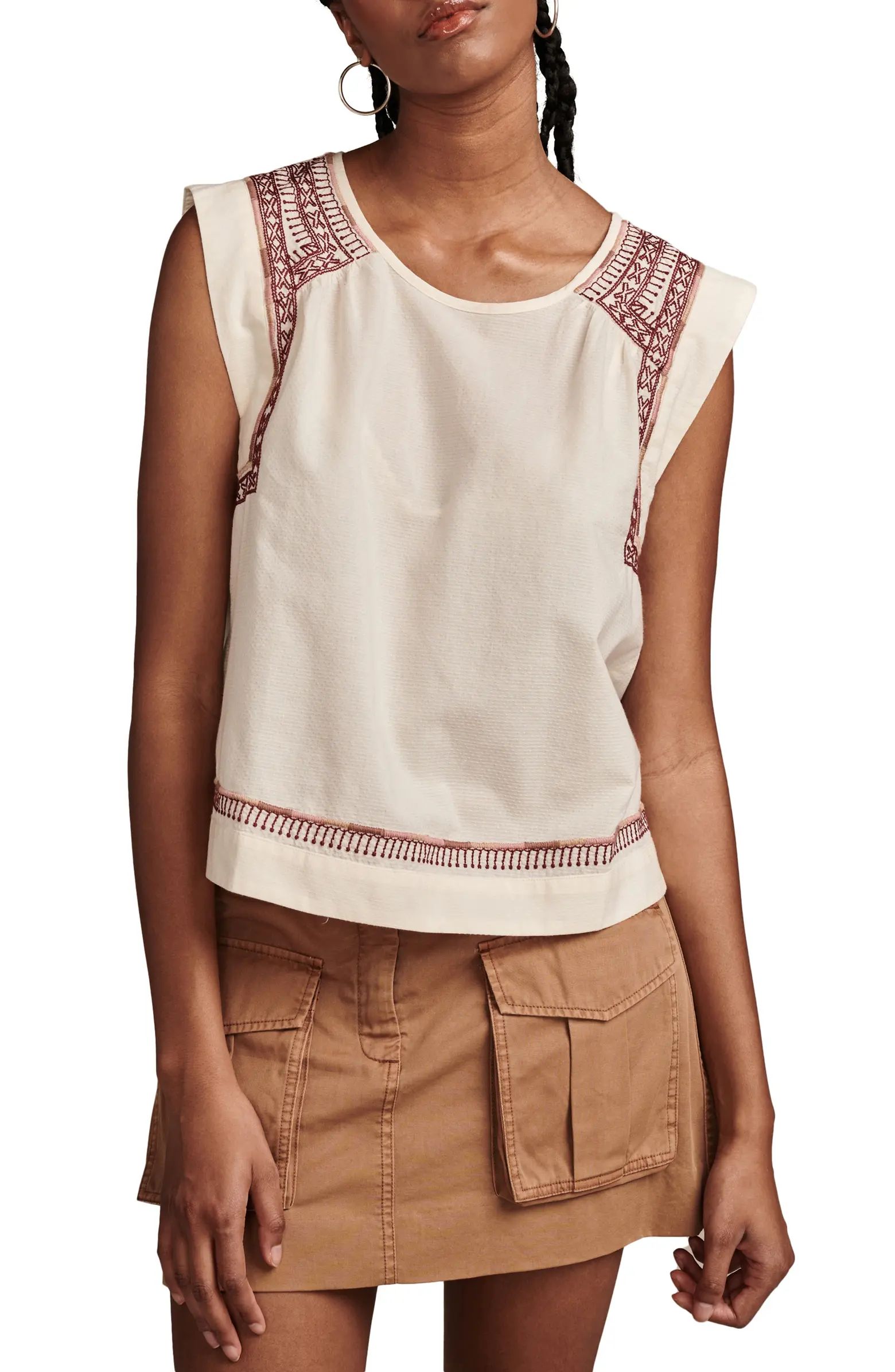 Embroidered Cotton Sleeveless Top | Nordstrom
