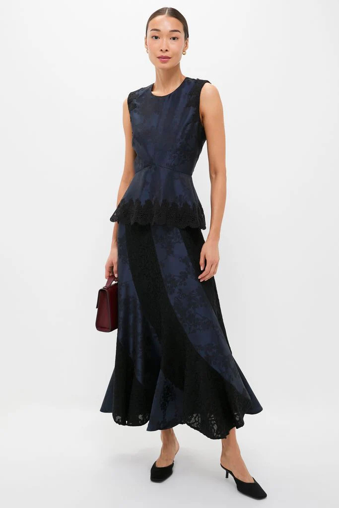 Navy Jacquard and Black Lace Mallory Skirt | Tuckernuck (US)