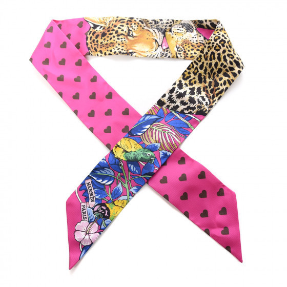 HERMES Silk Jungle Love Love Twilly Rose Vif Bleu Roy | Fashionphile