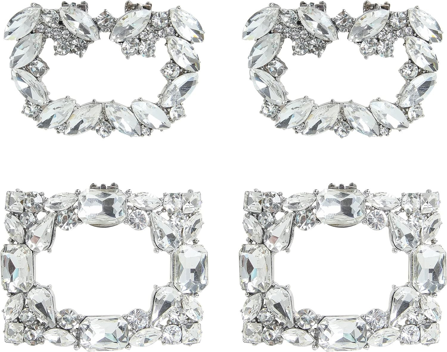 kilofly Elegant Rhinestone Crystal Metal Shoe Clips Wedding Party Set of 2 Pairs | Amazon (US)