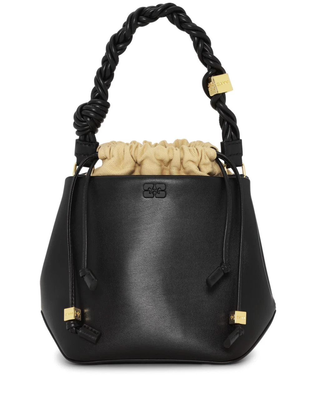 GANNI braided-handle leather bucket bag - Black | Farfetch Global