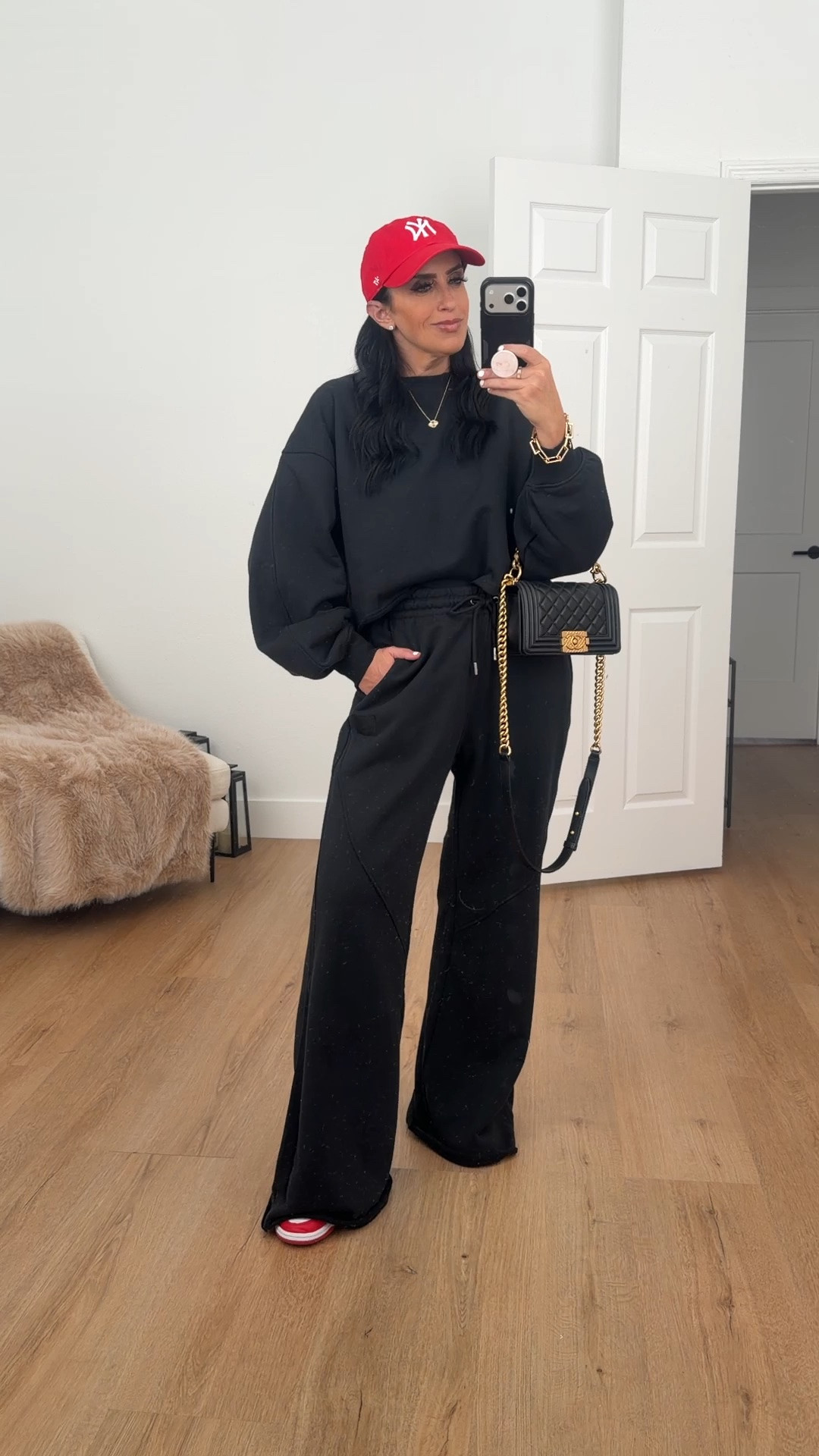 Jordan Flight Fleece Women's Flared Pants wearing size medium. Jordan Flight Fleece Women's Mod-Crop Crew-Neck Sweatshirt size medium.