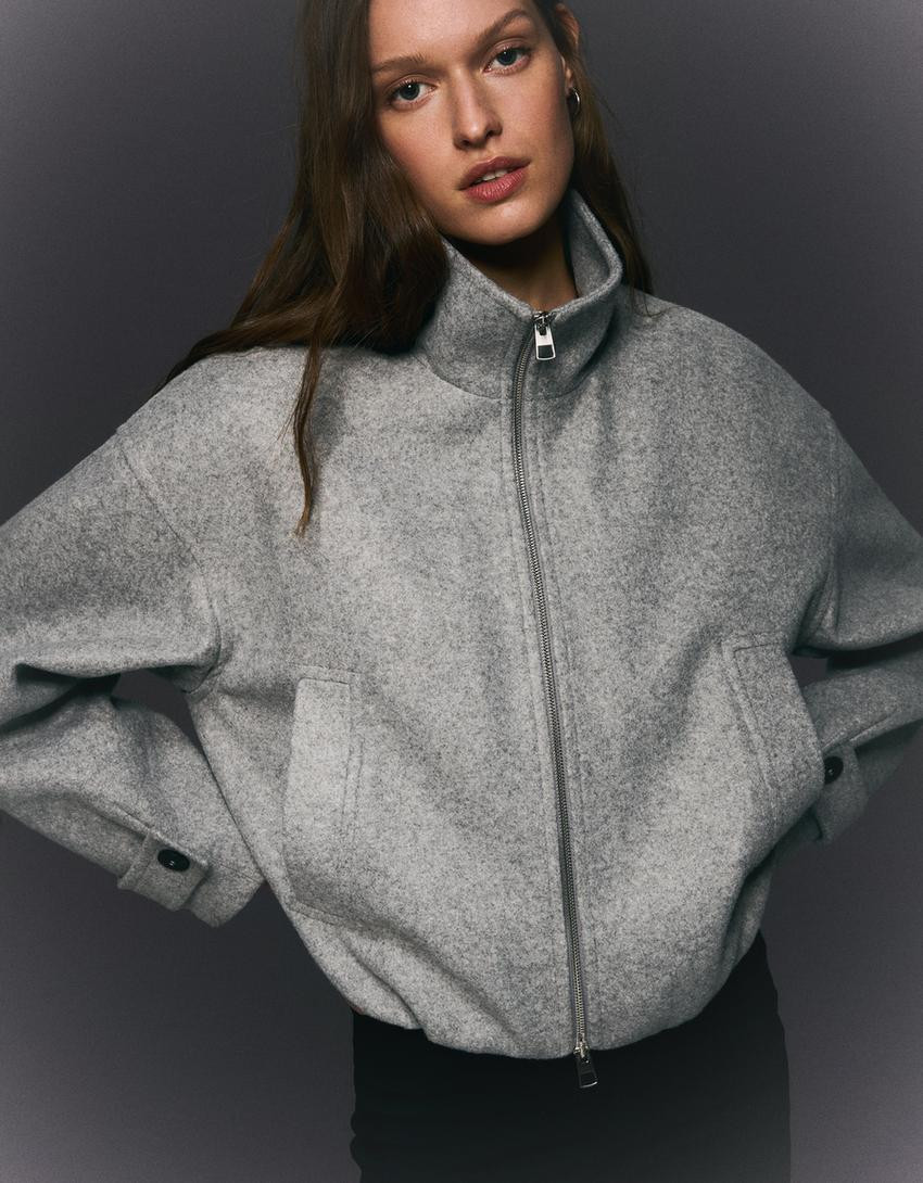 Soft touch zip-up jacket - Jackets and trench - Women | Bershka GB