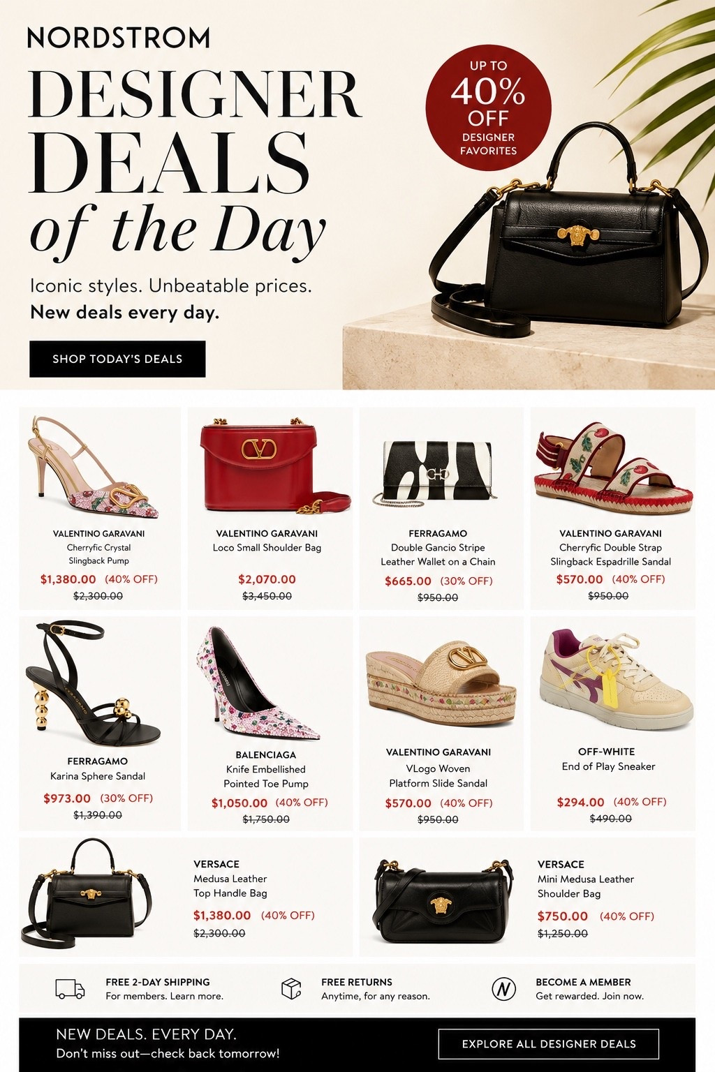 Nordstrom Designer Deals of the Day are HERE 🚨
Luxury lovers, this is your sign to treat yourself. 💸✨
From Valentino Garavani and Versace to Ferragamo, these designer favorites are up to 40% off right now. Think statement handbags, iconic heels, everyday sneakers, and summer-ready sandals at prices we rarely see.
🖤 Designer bags
👠 Statement shoes
✨ Luxury for less
⏳ Limited sizes & styles available
Tap to shop before your favorite pieces disappear.
#NordstromPartner #DesignerDeals

Nordstrom designer sale, Nordstrom designer deals, luxury sale, designer handbags on sale, Valentino Garavani sale, Versace bag sale, Ferragamo sale, designer shoes sale, luxury fashion deals, Nordstrom finds, luxury accessories, designer discounts, women's designer fashion, summer designer sale, luxury handbags under retail, high-end fashion sale, designer favorites, luxury shopping deals, discounted designer bags, luxury style inspiration

#LTKSaleAlert