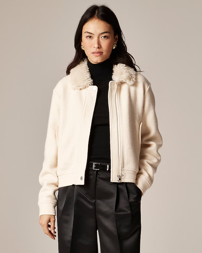 Wool-blend flight jacket with faux-fur collar | J. Crew US