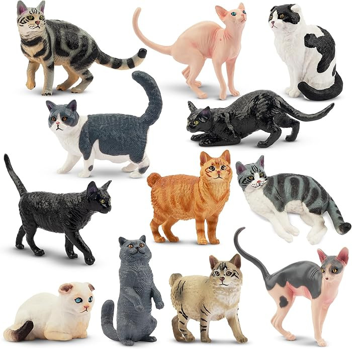 12PCS Cat Figurines, Plastic Cat Figures Realistic Kitten Toys, Cat Cake Toppers Halloween Christ... | Amazon (US)