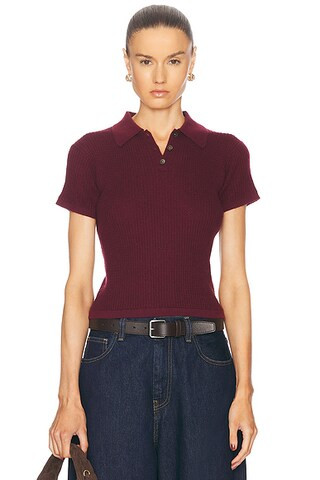 Guest In Residence Shrunken Cashmere Polo Top in Plum | FWRD | FWRD 