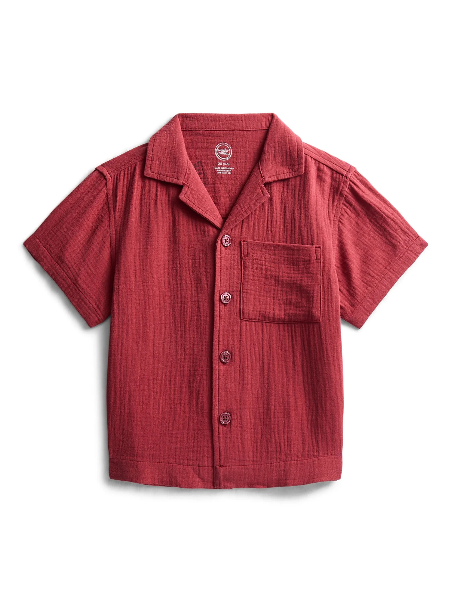 Wonder Nation Boys' Cotton Gauze Button Front Shirt with Short Sleeves, Sizes 4-18 & Husky | Walmart (US)