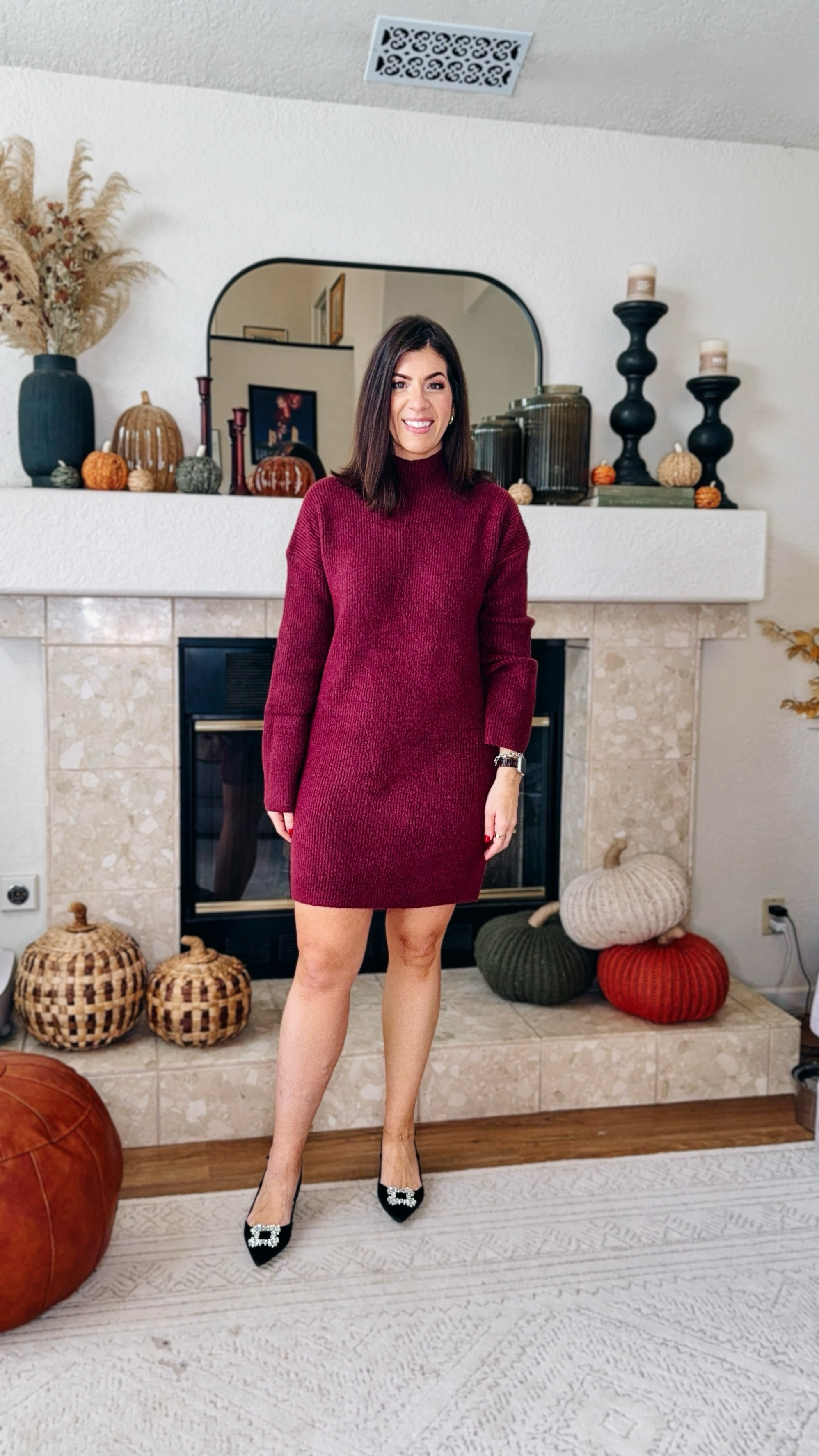 In a medium tall sweater dress- size down
Use code CYBERAF 

#LTKMidsize #LTKCyberWeek #LTKHoliday