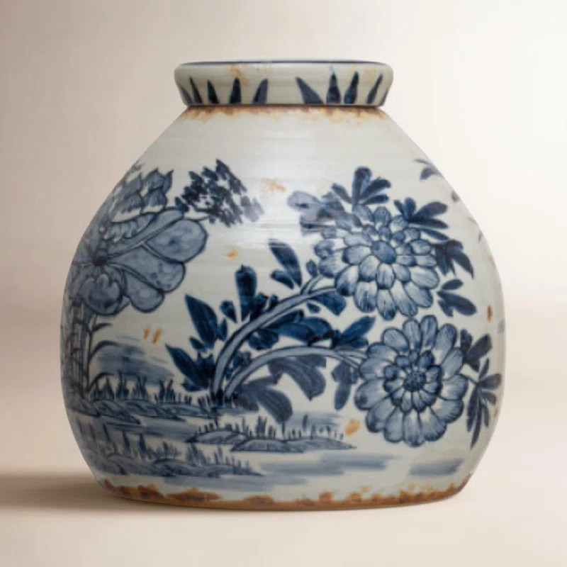 Decorative Stoneware Ginger Jar with Flower Prints and Distressed Finish | Wayfair North America