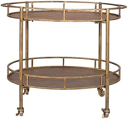 Creative Co-op Gold 2 Tier Metal Bar Cart on Casters | Amazon (US)