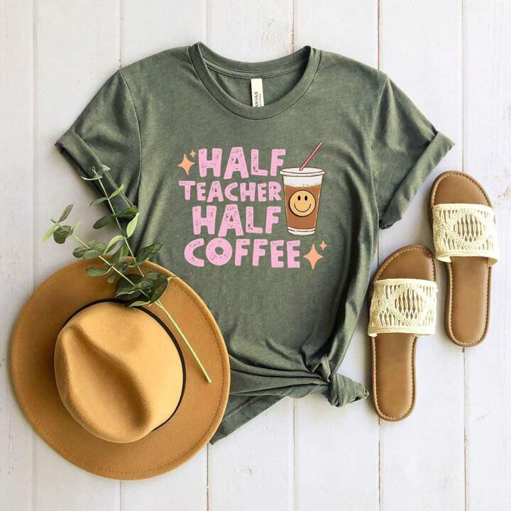 Half Teacher Half Coffee | Short Sleeve Graphic Tee | SHEIN
