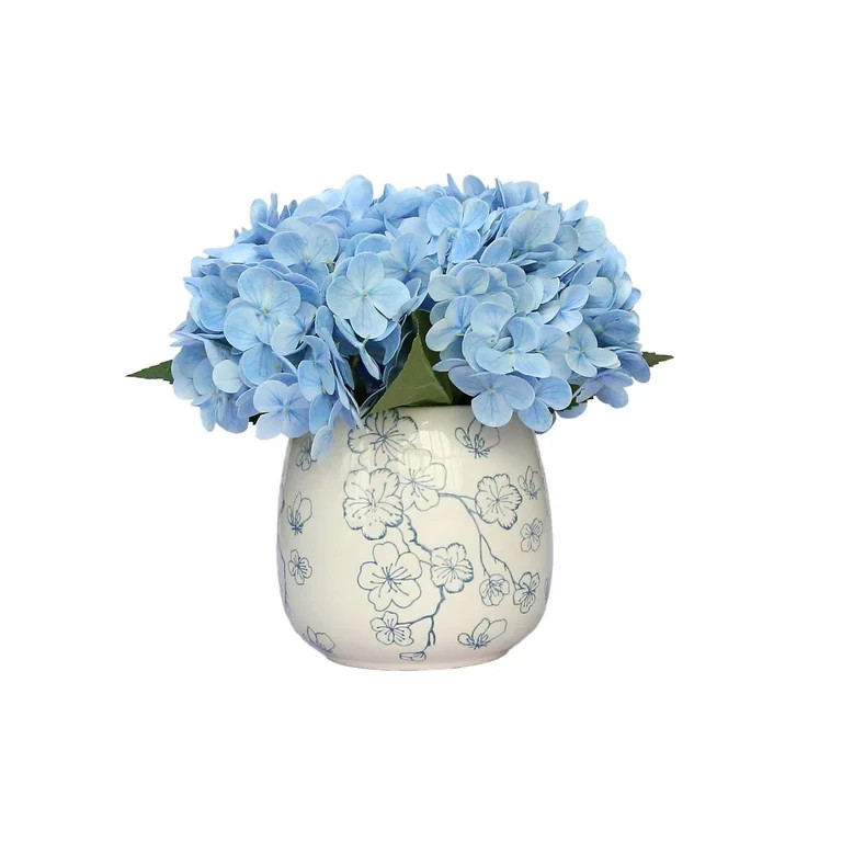 Faux Hydrangeas in Blue and White Floral Vase, 9.5", by My Texas House | Walmart (US)