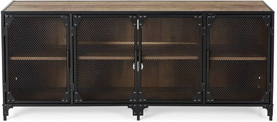 EROMMY TV Stand, 60 inch Mid Century Modern TV Console with 4 Door Metal Mesh, Retro TV Stand in Liv | Amazon (US)