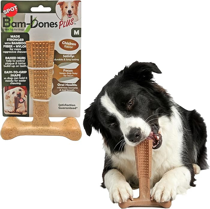 SPOT Bam-Bones Plus T-Bone Dog Chew Toy, Bamboo Fiber & Nylon, Chicken Flavor, Durable Non-Splint... | Amazon (US)